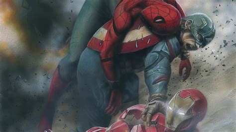 Capitan America El hombre araña y Iron Man en lucha Fondo de pantalla