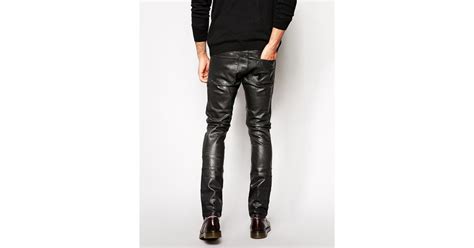 Asos Denim Extreme Super Skinny Jeans In Faux Leather In Black For Men