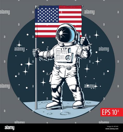 Astronaut On Moon By The American Flag