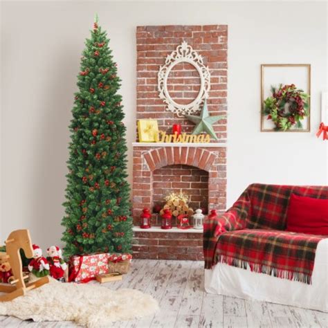 Ft Pre Lit Pencil Christmas Tree Hinged Artificial Slim Tree W Led