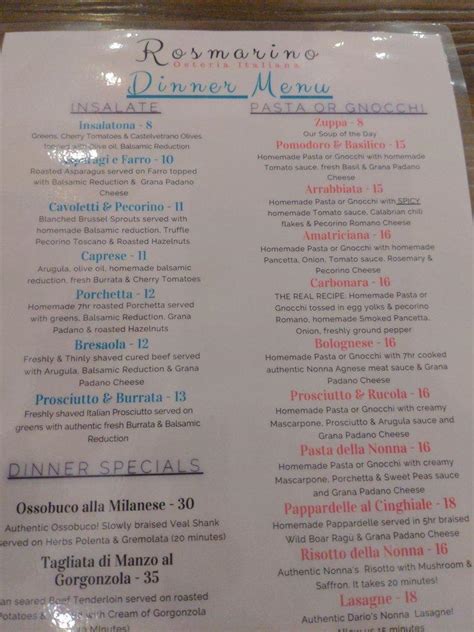 Menu At Rosmarino Osteria Italiana Pizzeria Newberg E St St