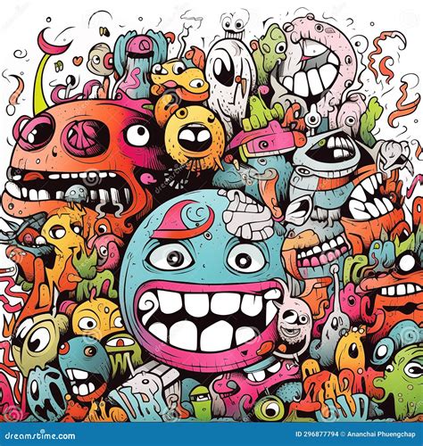 Monsters Doodle Set Cartoon Vector CartoonDealer 198815459