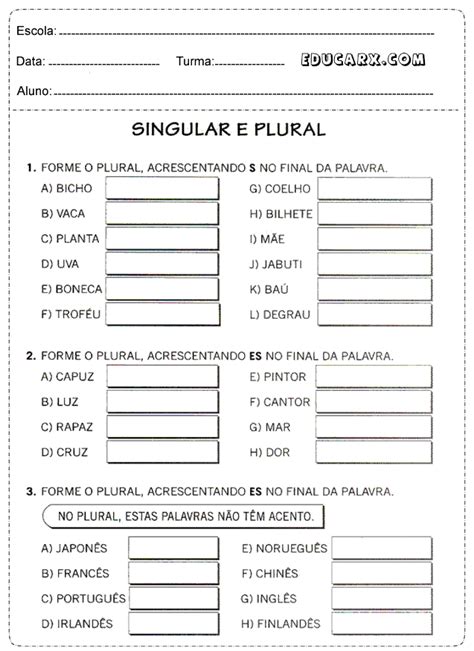 Atividades De Frases No Plural E Singular Leitura Aleat Ria Frases