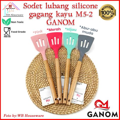 Jual GANOM Sodet Lubang Silicone Gagang Kayu Warna Sutil Spatula