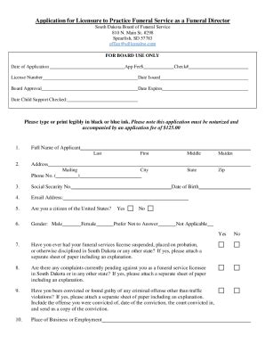 Fillable Online Doh Sd Application For Licensure To Practice Funeral