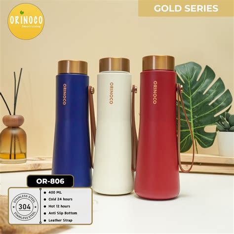Jual Orinoco Tumbler Termos 400ML Vacuum Flask Keep Hot Cold With Leather Strap Gold Series OR