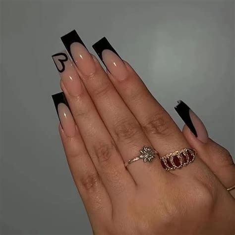Amazon Pikabows Press On Nails Long Coffin Square Fake Nails Acrylic French Tip Nude Black