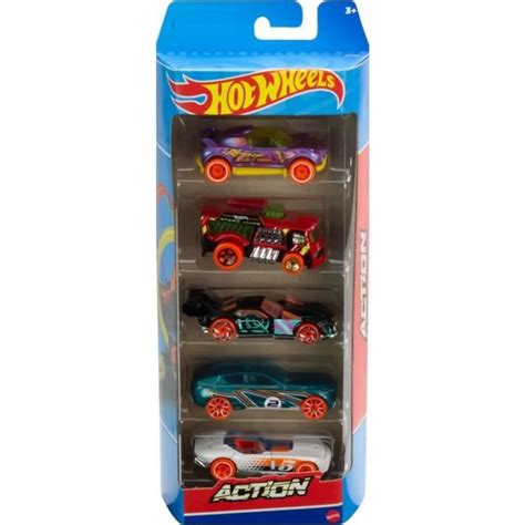 Set De 5 Vehicules Hot Wheels Action Set De Voitures Et Camions Miniatures Mauve Rouge Noire