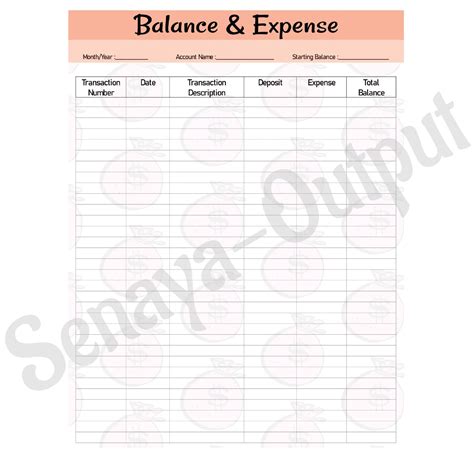 Personal Finance Log Template, Printable Balance, Expense Tracker ...