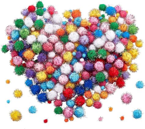 360pcs Assorted Pompoms Multicolor Arts And Crafts Fuzzy Pom Poms Glitter Sparkle Balls Diameter