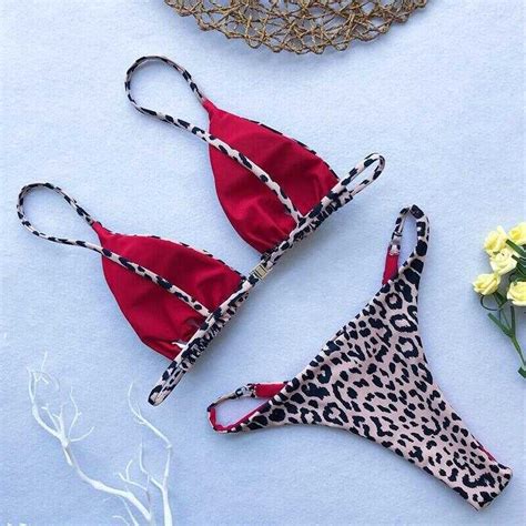 High Cut Micro Bikini Women Leopard Bandage Push Up Swimsuit Bathing Suit Padded Thong