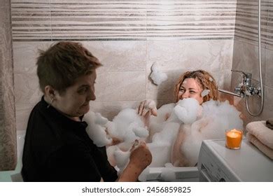 Lesbian Couple Have Fun Bathroom Stock Photo Shutterstock