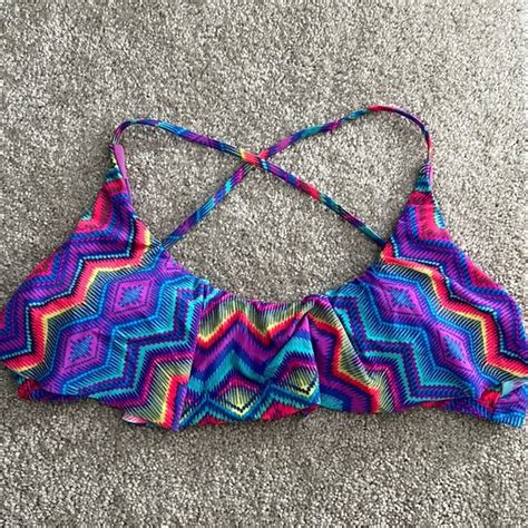 Xhilaration Swim Xhilaration Colorful Rainbow Bikini Cross Ruffled Swimsuit Top Poshmark