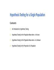 Hypothesis Testing.pptx - Hypothesis Testing for a Single Population ... 