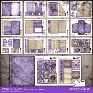 Junk Journal Amethyst Of Love Folio Kit Printable Purple Ephemera