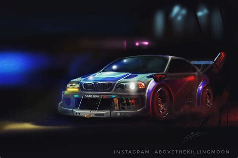 Digital painting of the BMW M3 GTR for cyberpunk! : r/drawing