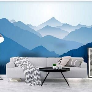 Ombre Mountains Mural Wallpaper Geometry Mountain Landscape Etsy