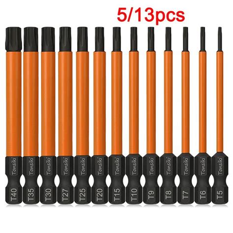 13/5PCS Torx Bit Set Tamper Proof Security Torx Bits Premium S2 Steel 1 ...