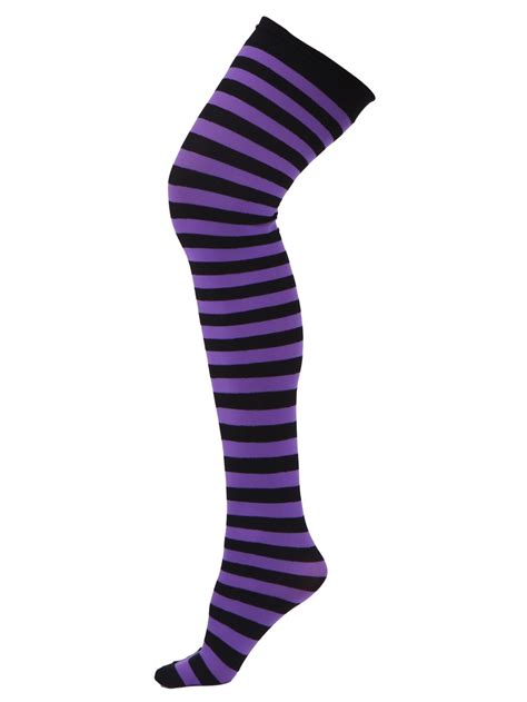 Hde Women S Plus Size Striped Stockings Thigh High Over The Knee Otk Sheer Socks Purple Black