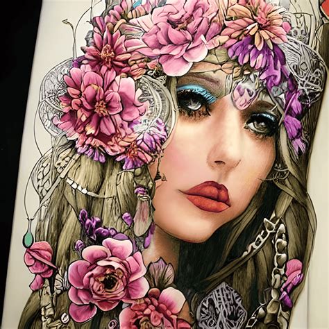 Bohemian Flowers Universe Witchy Woman Hyper Realistic Intricate Detail