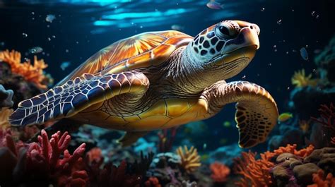 Premium Ai Image A Magnificent Giant Golden Sea Turtle Spreads Its