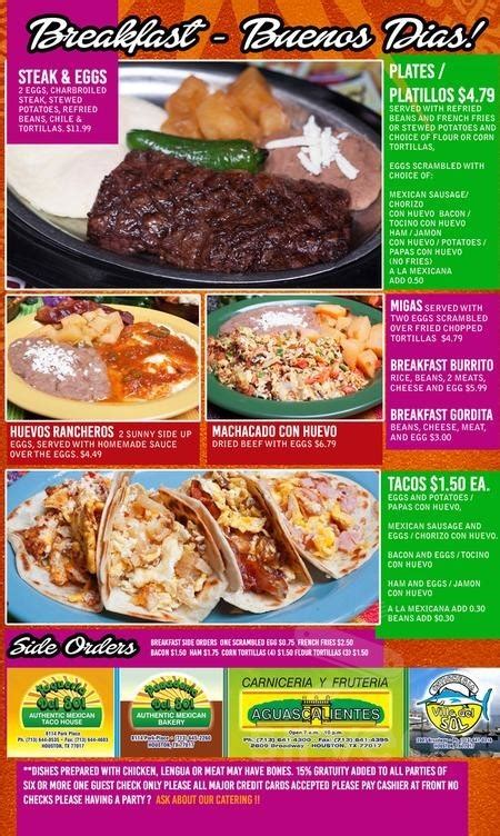 Taqueria Del Sol Menu In Houston Texas Usa