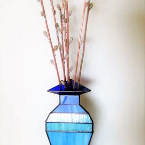 Pussy Willows In Large Modern Blue Vase Stained Glass And Flame Worked D Glass Sculpture Etsy