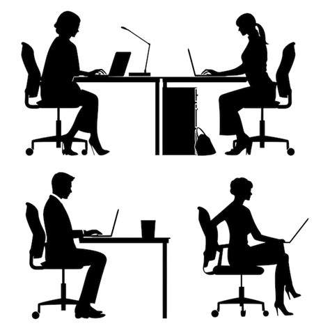 Premium Vector Silhouette Office Desk With Laptop People Work Inside