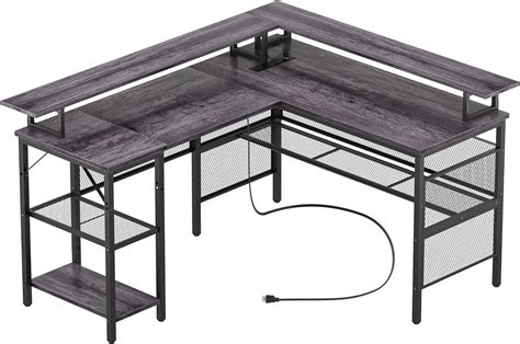 Isunirm L Shaped Desk With Led Strip And Power Outlets Reversible