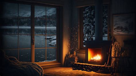 Cozy Winter Cabin With Relaxing Sounds Of Fireplace Crackling And