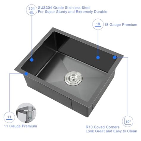 Menatt 20 Inch Undermount Kitchen Sink Black 18 Gauge
