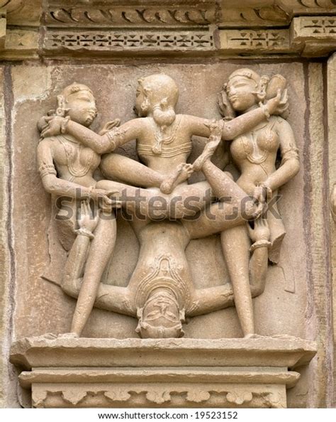 Stone Carved Erotic Sculptures Hindu Khajuraho Stock Photo 19523152