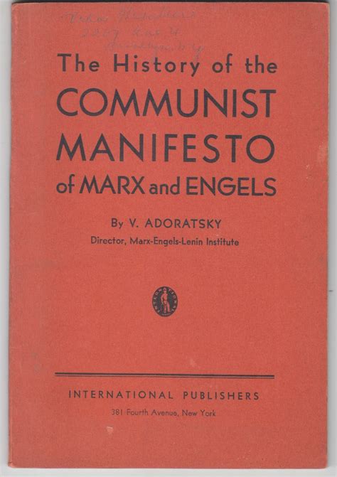 The History Of The Communist Manifesto Of Marx And Engels By Communist Manifesto Adoratsky V