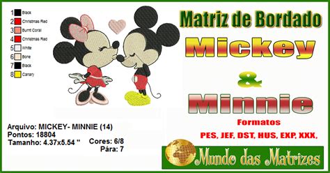 Matriz de bordado grátis Mickey e Minnie Mundo das matrizes