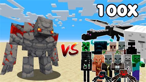 Redstone Golem Vs All Mobs In Minecraft 100x All Minecraft Mobs Vs