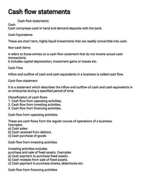 Important Theories Chapter Cash Flow Statement Cash Flow Statements Cash Flow Statements Cash