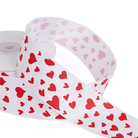 1 1 2 Valentine White Satin Red Hearts Ribbon Valentine S Day