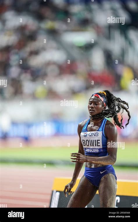 Tori Bowie in the long jump at the Doha 2019 World Athletics ...