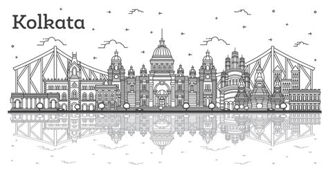 Outline Kolkata India City Skyline With Historic Buildings And