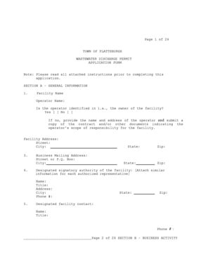 Fillable Online Wastewater Discharge Permit Application Form The Town