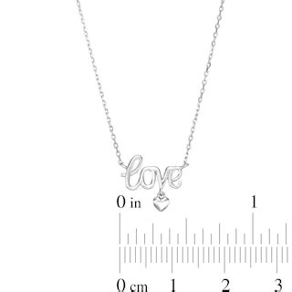 Small Cursive Love with Heart Dangle Pendant Necklace in Sterling ...