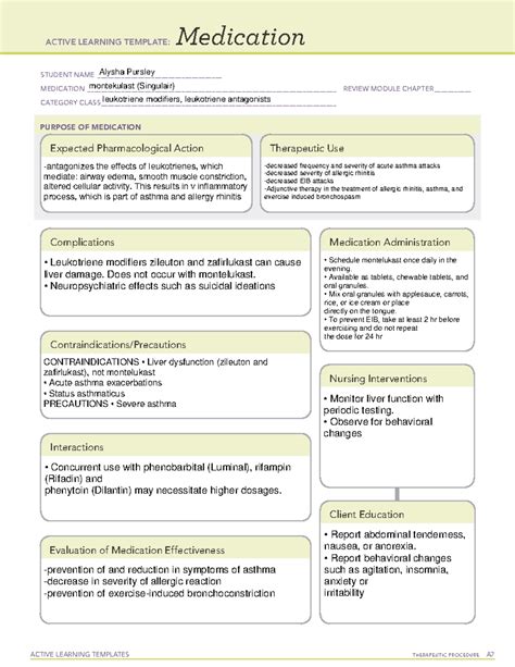 Respiratoy Drugs Montekulast Singulair Active Learning Templates