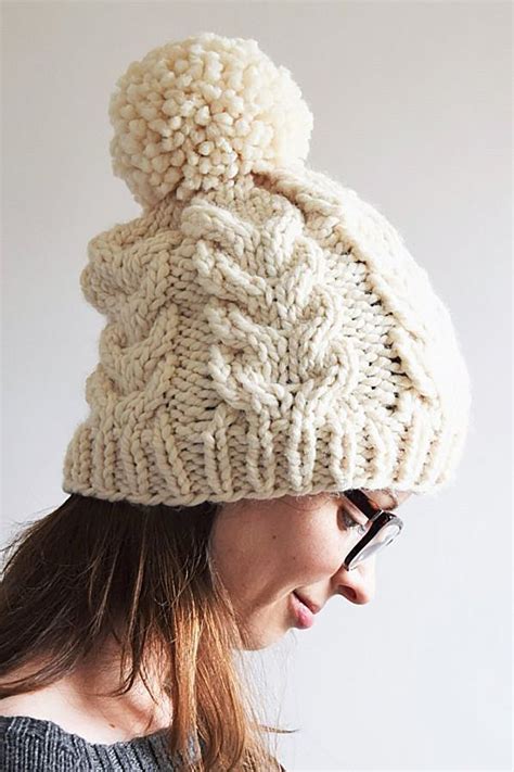 Free Knitting Pattern For Cable Pom Pom Hat The Chunky Cables Paired