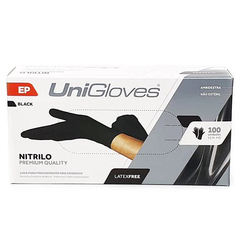 Luvas Descart Veis Antiderrapantes Unigloves Cor Preto De Nitrilo