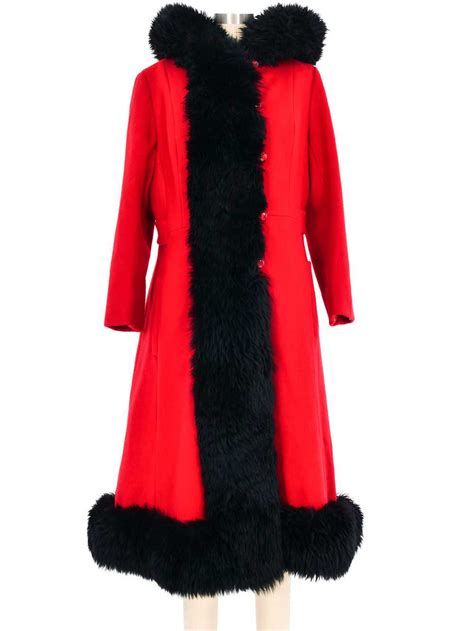 1960s Crimson Faux Fur Trimmed Princess Coat Gem