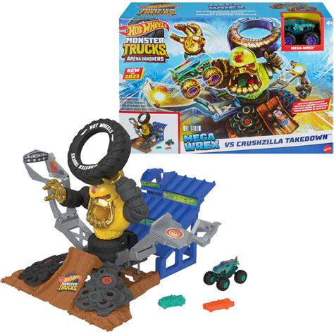 Характеристики Игровой набор Hot Wheels Monster Trucks Arena Smashers MEGA Wrex vs Crushzilla