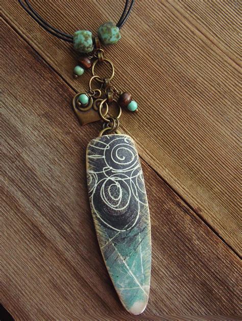 Black Teal Swirl Grunge Dagger Polymer Clay Pendant Polymer Jewelry