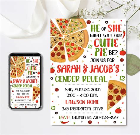 Editable Pizza Party Gender Reveal Invitation Pizza Gender Reveal