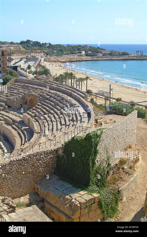 Roman Amphitheatre And Mediterranean Coast Tarragona Catalonia Spain