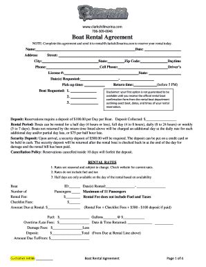 Fillable Online Boat Rental Agreement Clarkshillmarina Fax Email